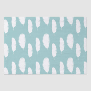 Papier Mousseline Plumes bleues et blanches