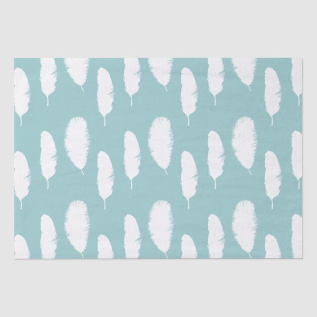 Papier Mousseline Plumes bleues et blanches (Recto)