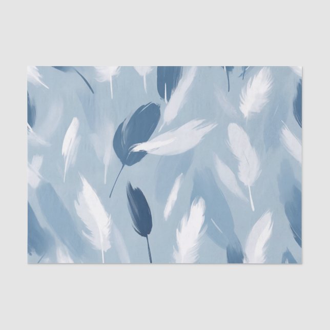 Papier Mousseline Plumes bleues et blanches douces Abstraites (Recto)