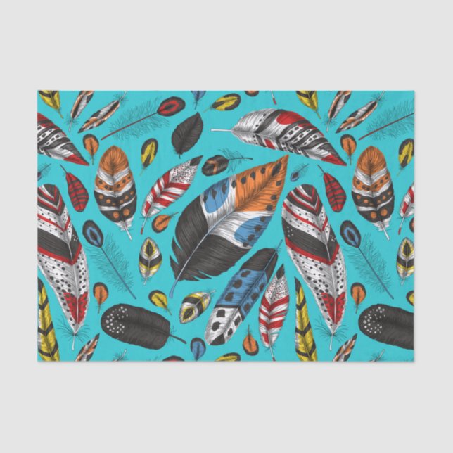 Papier Mousseline Plumes colorées (Recto)