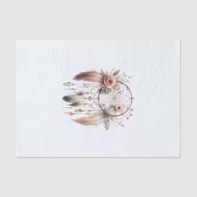 Papier Mousseline Plumes de cristal floral Dreamcatcher Boho (Recto)