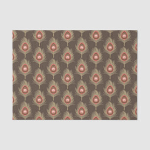 Papier Mousseline Plumes de paon, beige sur Brown de chocolat foncé