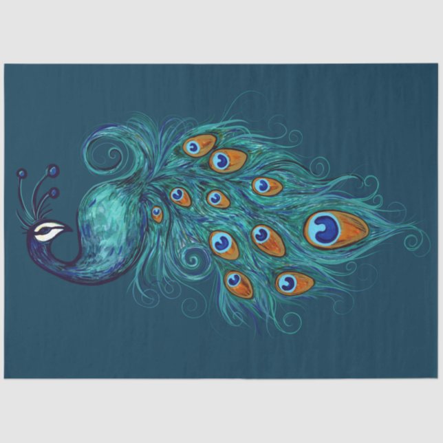 Papier Mousseline Plumes de paon Peacocks Turquoises (Recto)