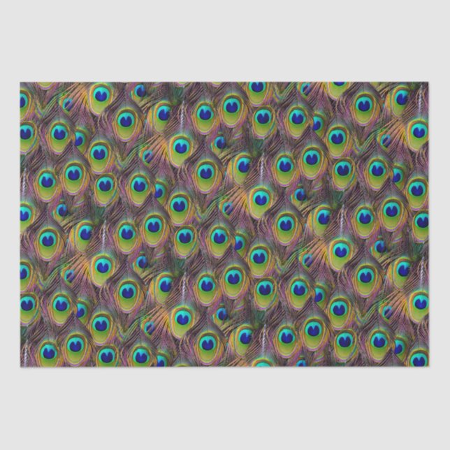 Papier Mousseline Plumes de paon réaliste Bohème (Recto)