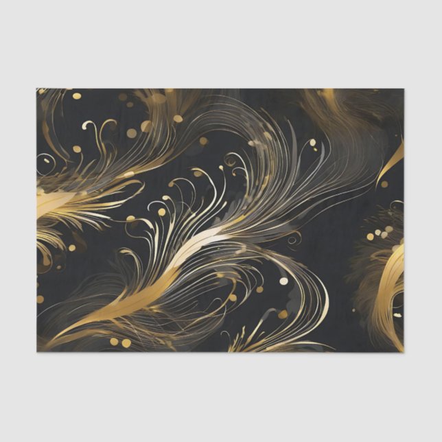 Papier Mousseline Plumes d'or en noir (Recto)