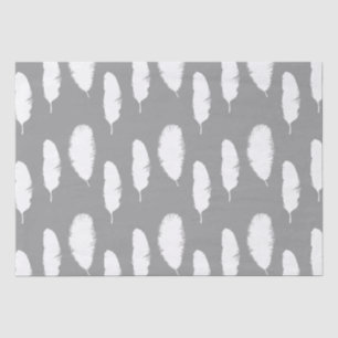 Papier Mousseline Plumes grises et blanches