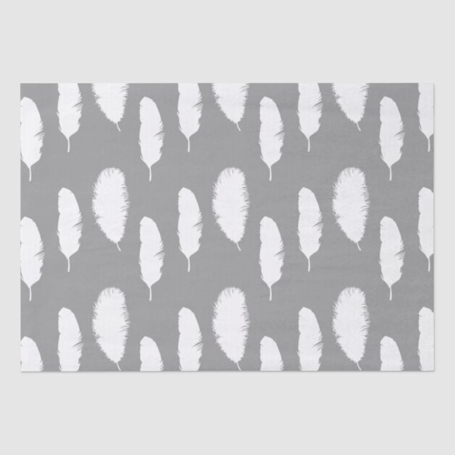 Papier Mousseline Plumes grises et blanches (Recto)