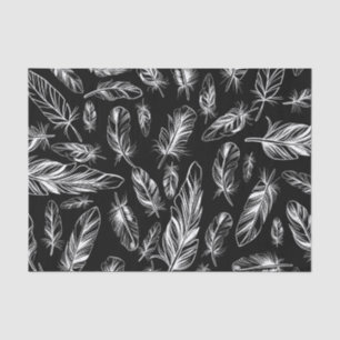Papier Mousseline Plumes noires et blanches