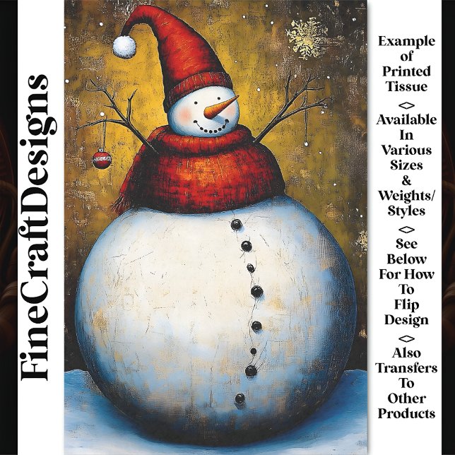 Papier Mousseline Plump Round Happy Jolly Snowman BA7 Decoupage (Créateur téléchargé)