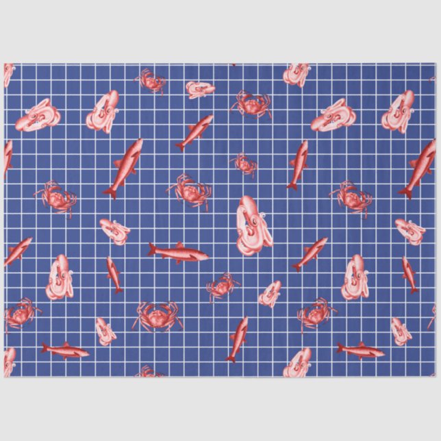 Papier Mousseline Plus Rouge et Marine Nautique Série Design 6 (Recto)