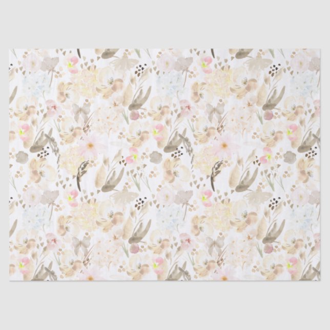 Papier Mousseline Plutôt Neutre Crème Rose Floral (Recto)
