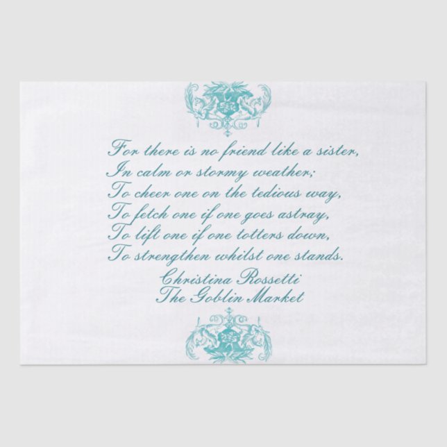 Papier Mousseline Poème de soeurs Christina Rossetti Script Turquois (Recto)