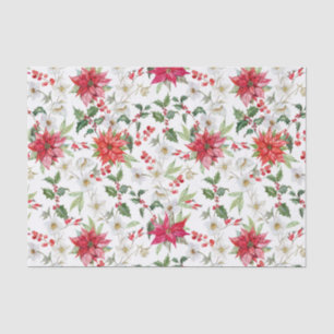 Papier Mousseline Poinsettia et Paperwhite Noël motif floral