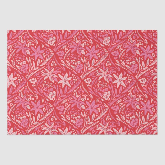 Papier Mousseline Poinsettia moderne Damask Poinsettia Ornement Papi (Recto)