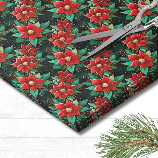 Papier Mousseline Poinsettia Noël (Unique Poinsettia Flower Pattern Christmas Tissue Paper)