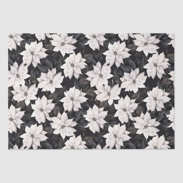 Papier Mousseline poinsettia noir et blanc chic (Recto)