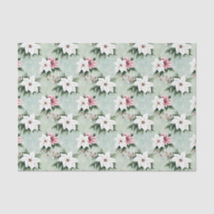 Papier Mousseline Poinsettias de Noël Rose Blanc