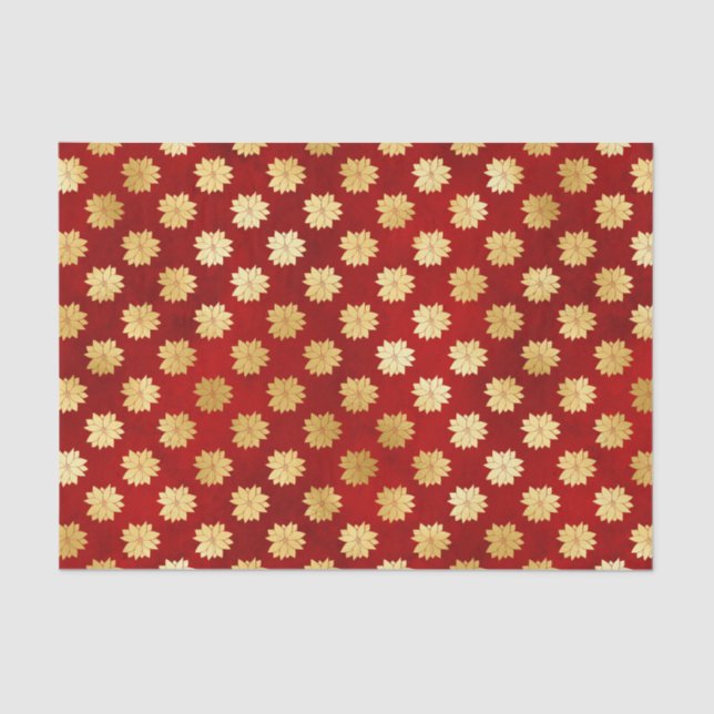 Papier Mousseline Poinsettias d'or de Noël en rouge (Recto)