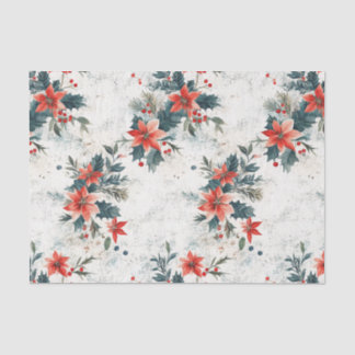 Papier Mousseline Poinsettias et feuillage de Noël Vintage