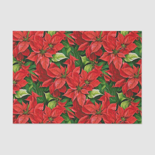 Papier Mousseline Poinsettias et Holly Feuilles (Recto)