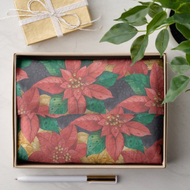 Papier Mousseline Poinsettias Noël Floral (Cadeau)