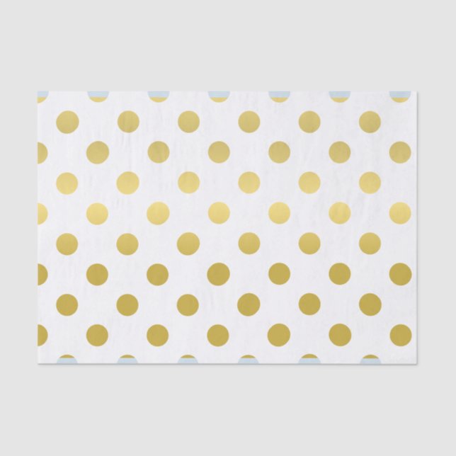Papier Mousseline Point Polka Blanc Et Or Personnalisé (Recto)