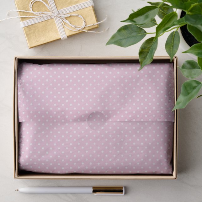 Papier Mousseline Pointillisme Classique Blanc - Rose Clair (Cadeau)