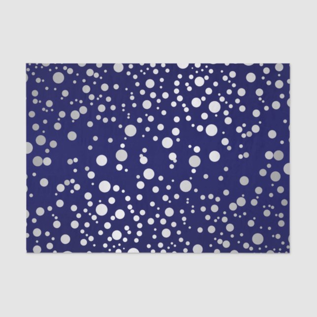 Papier Mousseline Points confetti bleu foncé et argent (Recto)