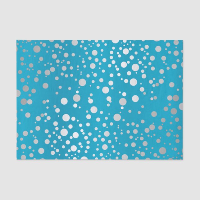 Papier Mousseline Points Confetti Bleus et Argent (Recto)