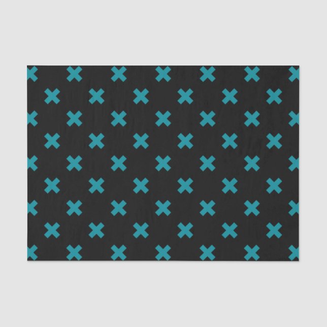 Papier Mousseline points de croix turquoises sur noir (Recto)