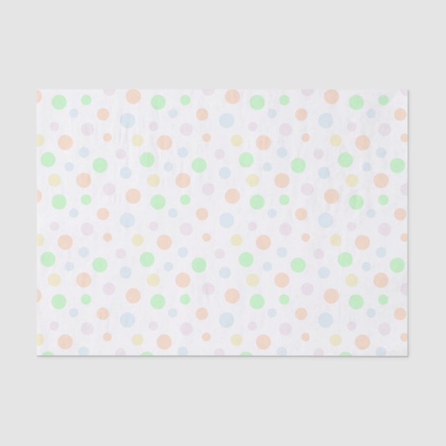 Papier Mousseline Points Pastel Bleu, Vert, Orange, Jaune et Rose (Recto)