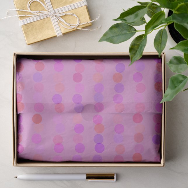 Papier Mousseline points roses, violets et orange (Cadeau)