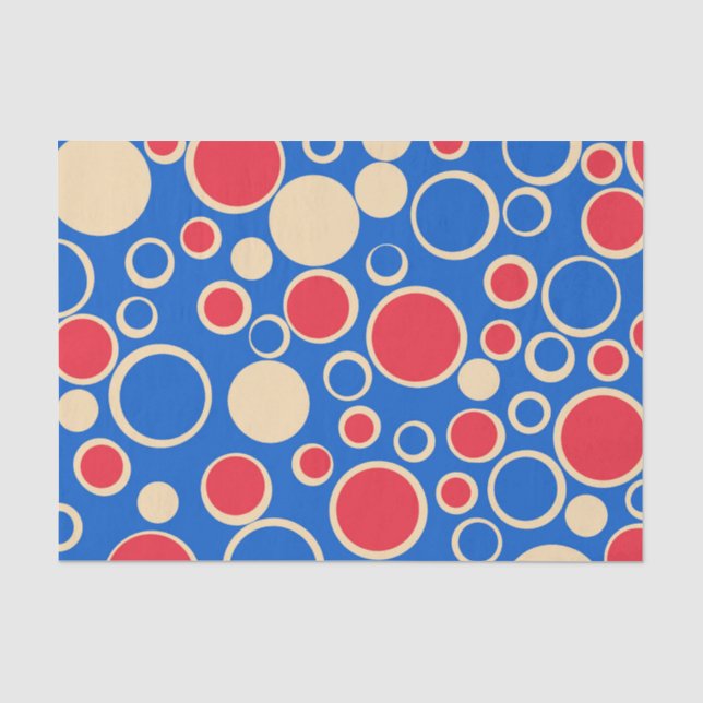 Papier Mousseline Points Rouge Et Bleu Sur Bleu (Recto)