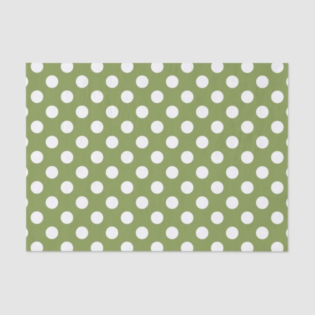 Papier Mousseline Pois blancs sur vert olive (Recto)