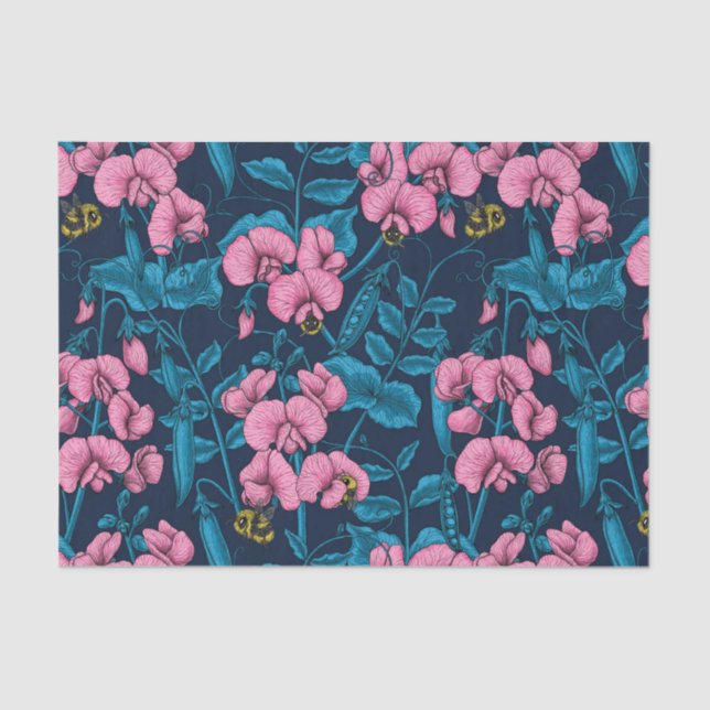 Papier Mousseline Pois doux et bourdons, rose et bleu (Recto)