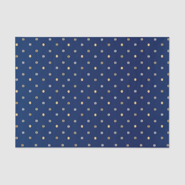 Papier Mousseline Pois Gold et Silver sur Navy Blue  (Recto)