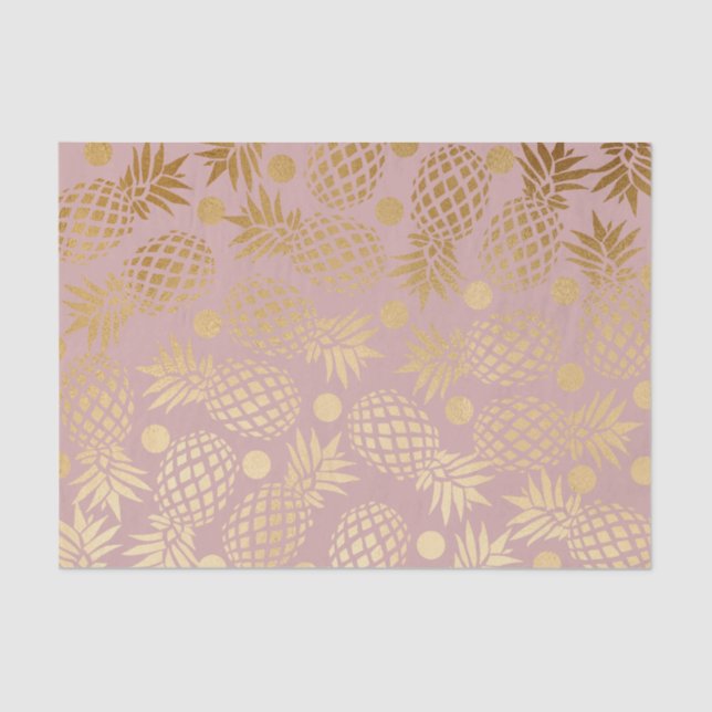 Papier Mousseline pois motif d'ananas en faux or (Recto)
