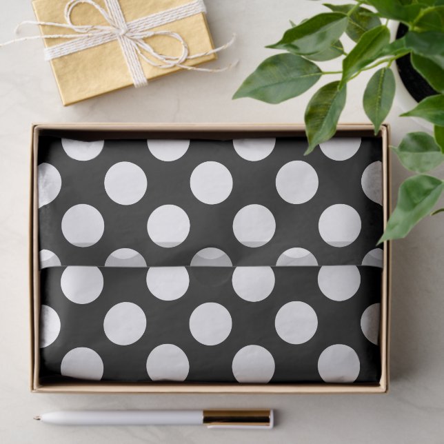 Papier Mousseline Pois noirs et blancs, Motif Polka (Cadeau)