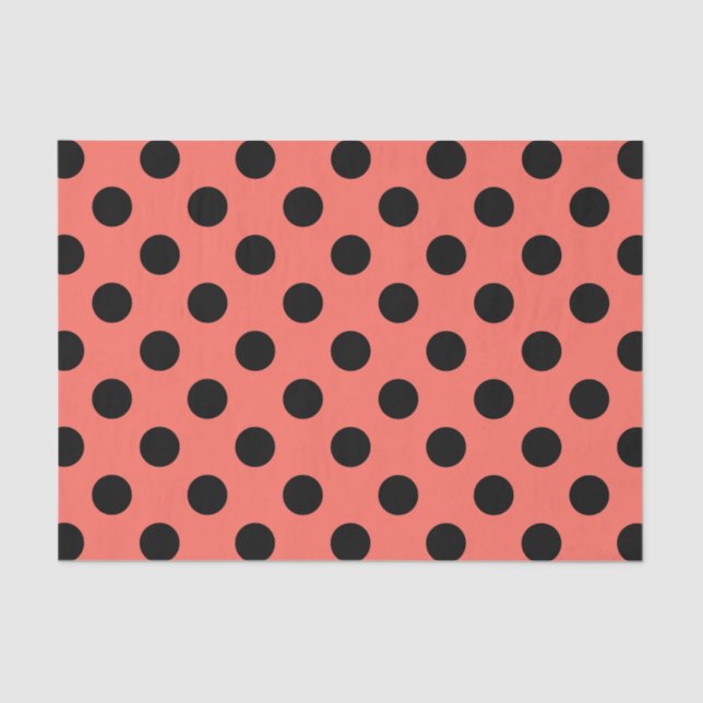 Papier Mousseline Pois noirs sur corail vivant (Recto)