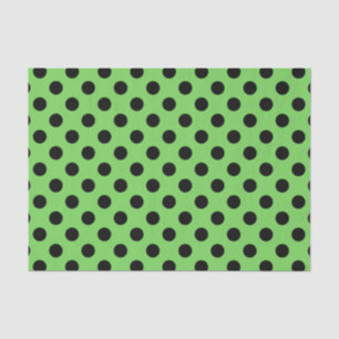 Papier Mousseline Pois noirs sur vert citron