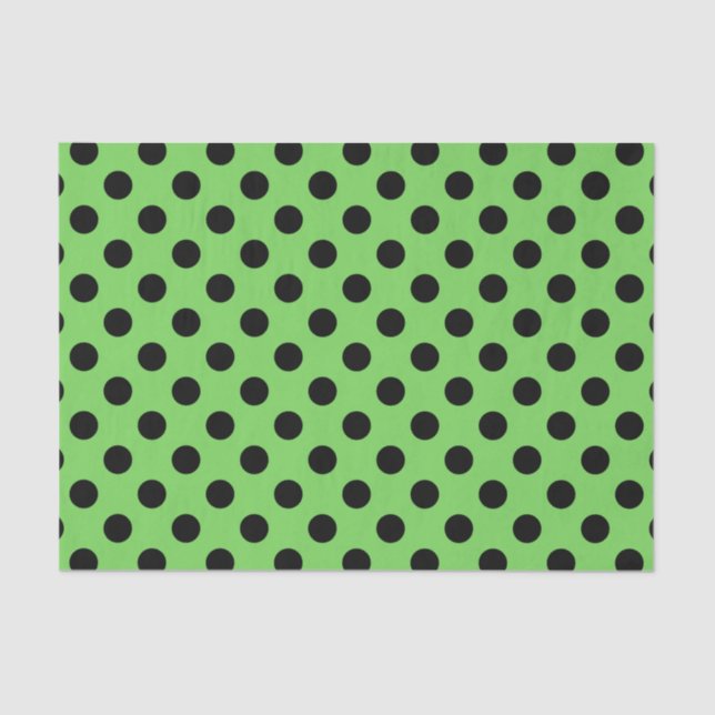 Papier Mousseline Pois noirs sur vert citron (Recto)