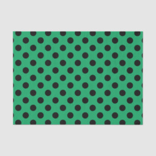 Papier Mousseline Pois noirs sur vert frais