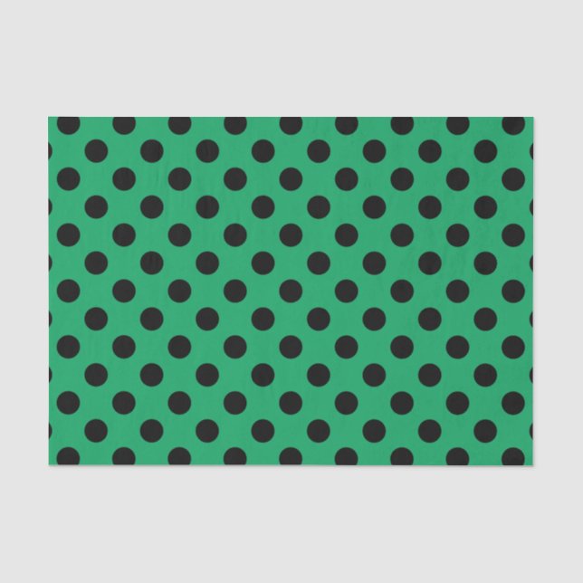 Papier Mousseline Pois noirs sur vert frais (Recto)