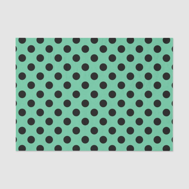 Papier Mousseline Pois noirs sur vert menthe (Recto)