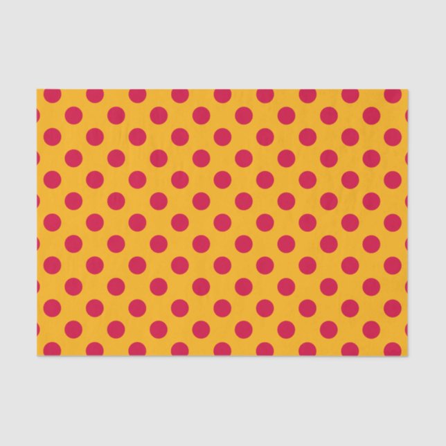 Papier Mousseline Pois rouges sur jaune (Recto)