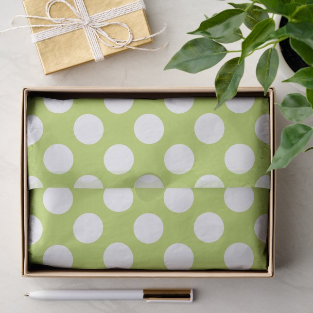 Papier Mousseline Pois verts, Motif à points Polka, points, pointill (Cadeau)