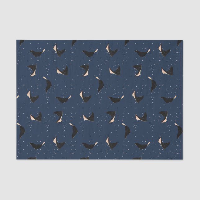 Papier Mousseline Poisson à raies marines tachetées en bleu profond (Recto)