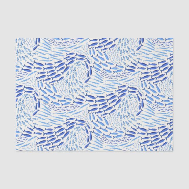 Papier Mousseline Poisson bleu de l'océan de natation - Clair (Recto)