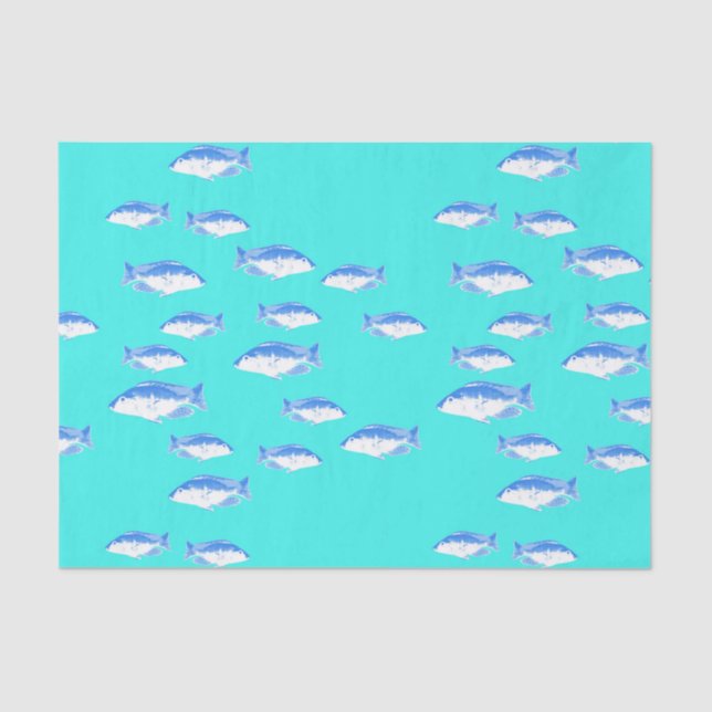 Papier Mousseline Poisson bleu turquoise (Recto)