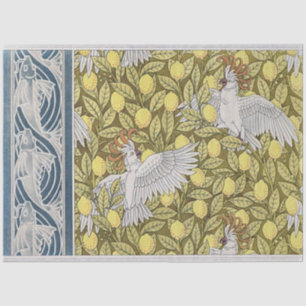 Papier Mousseline Poisson bleu vintage Art nouveau, Cockatoo et citr